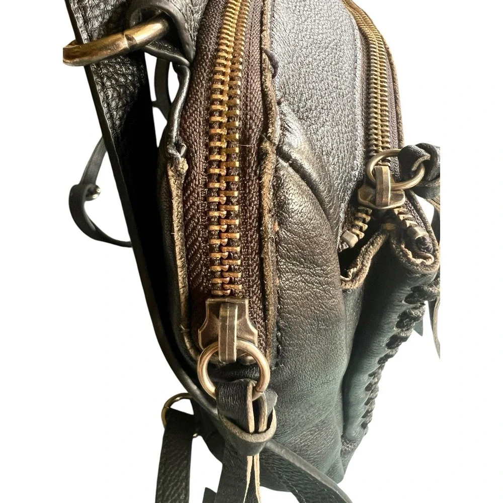 The Sak Loyola Mini Backpack Black Leather Convertible Crossbody Whipstitch Stud